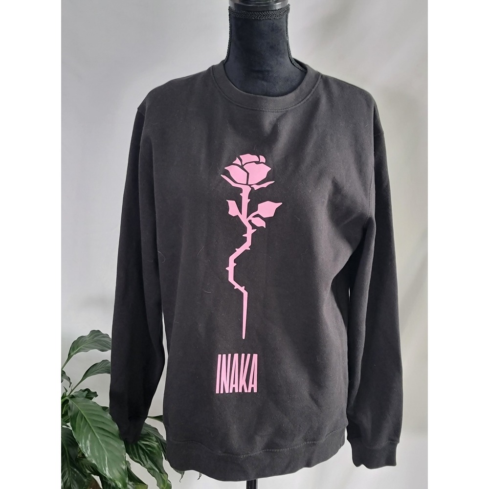 Inaka Power Rose Graphic Crewneck Sweatshirt Black Pink Mens‎ Large Streetwear